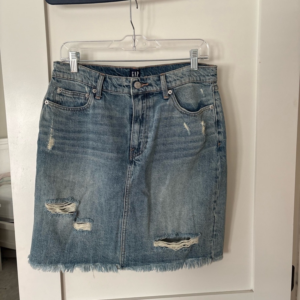 GAP Distressed Denim Skirt - Light Blue